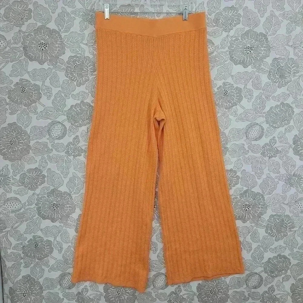NWOT Orange Ribbed Knit Wide Leg Pants NY&C Womens Size L
